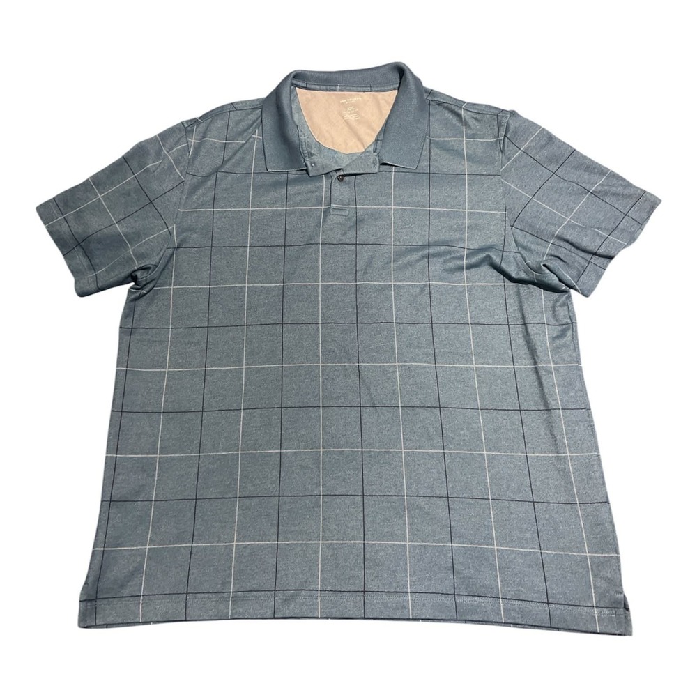 Van Heusen Polo Shirt Mens XXL Blue Windowpane Plaid Flex Classic Fit